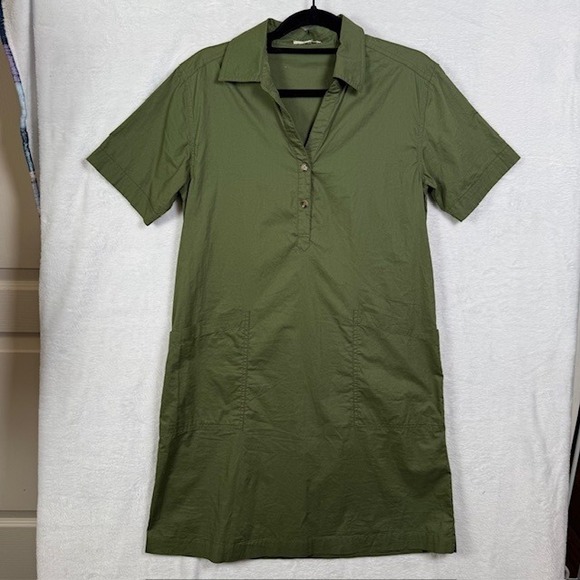 Yerse Short Sleeve Henley Shirt Dress Speckled Olive Green XS - Picture 2 of 12
